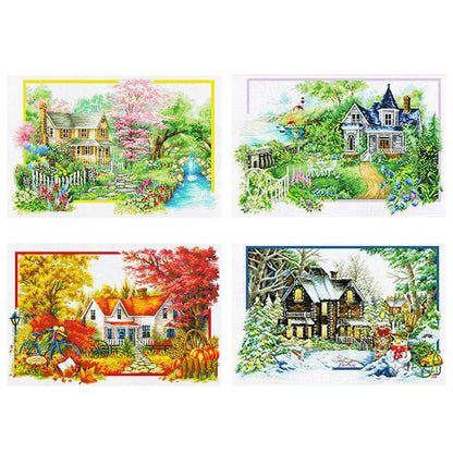 4Pcs Spring, Summer, Autumn, Winter - 11CT Stamped Cross Stitch 85*60CM (Mona Lisa Brand)