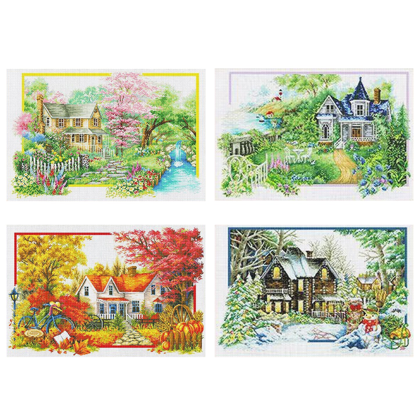 4Pcs Spring, Summer, Autumn, Winter - 11CT Stamped Cross Stitch 85*60CM (Mona Lisa Brand)