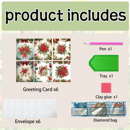 6 Packs Christmas Flower DIY Diamond Painting Greeting Cards for Adults Gifts