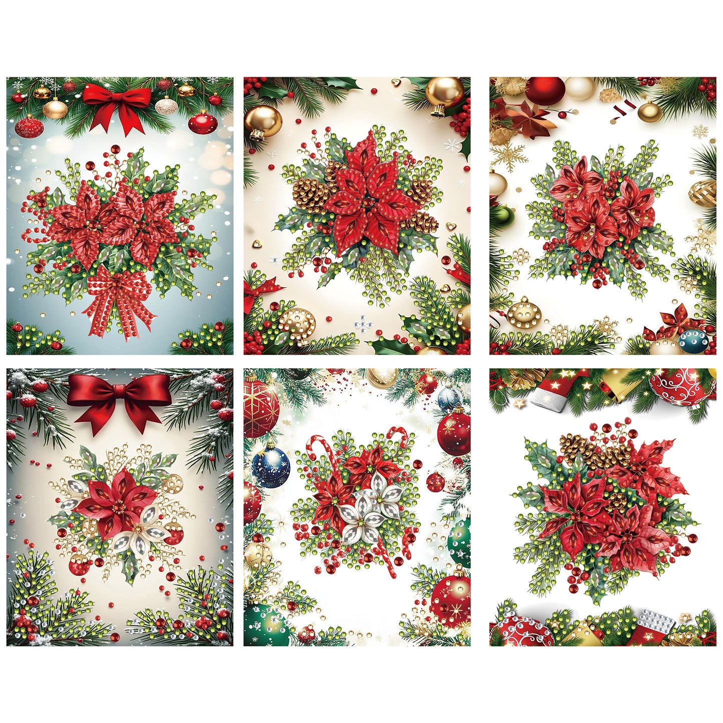 6 Packs Christmas Flower DIY Diamond Painting Greeting Cards for Adults Gifts
