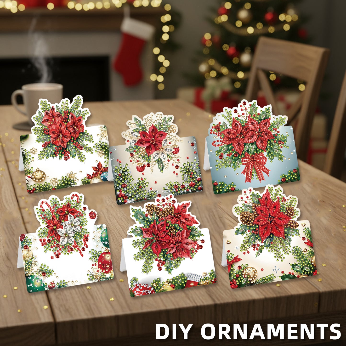 6 Packs Christmas Flower DIY Diamond Painting Greeting Cards for Adults Gifts