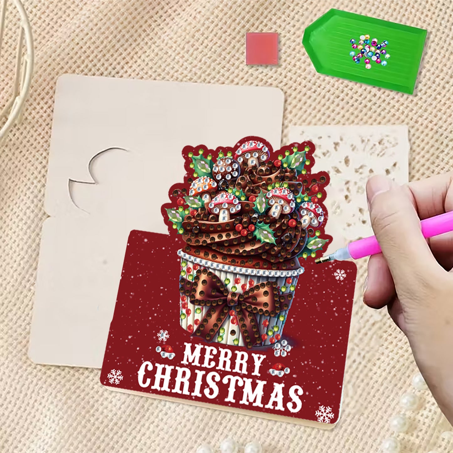 6 Packs Christmas Cupcake DIY Diamond Painting Greeting Cards for Adults Gifts