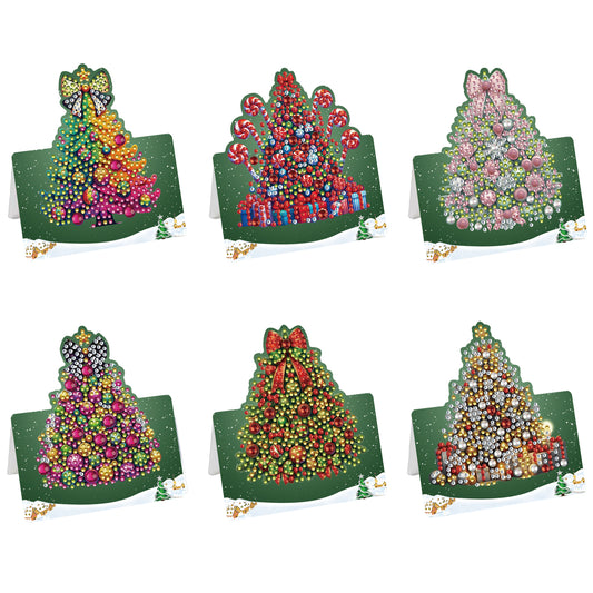 6 Packs Christmas Tree DIY Diamond Painting Greeting Cards for Adults Gifts