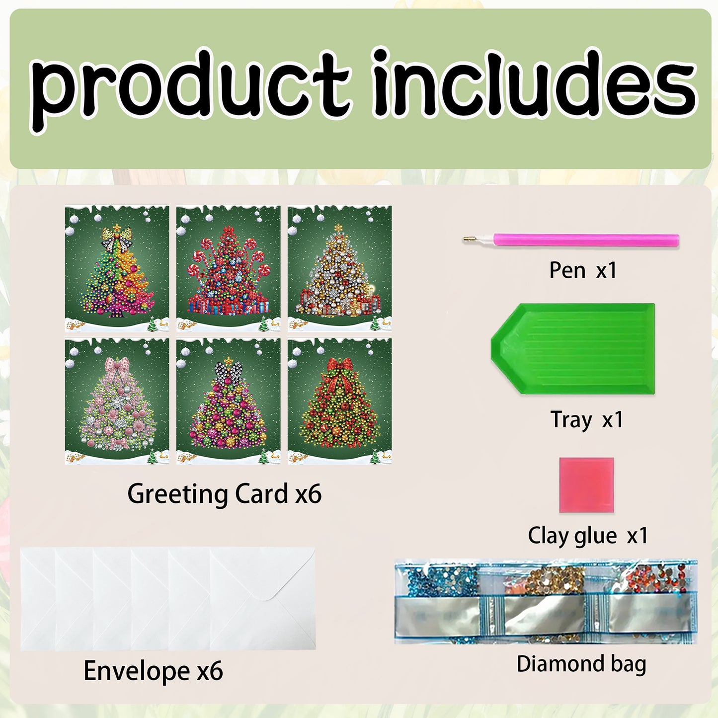6 Packs Christmas Tree DIY Diamond Painting Greeting Cards for Adults Gifts