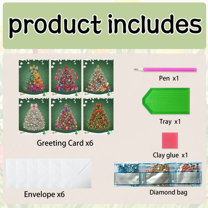 6 Packs Christmas Tree DIY Diamond Painting Greeting Cards for Adults Gifts