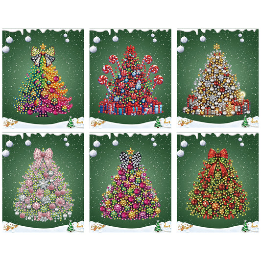6 Packs Christmas Tree DIY Diamond Painting Greeting Cards for Adults Gifts