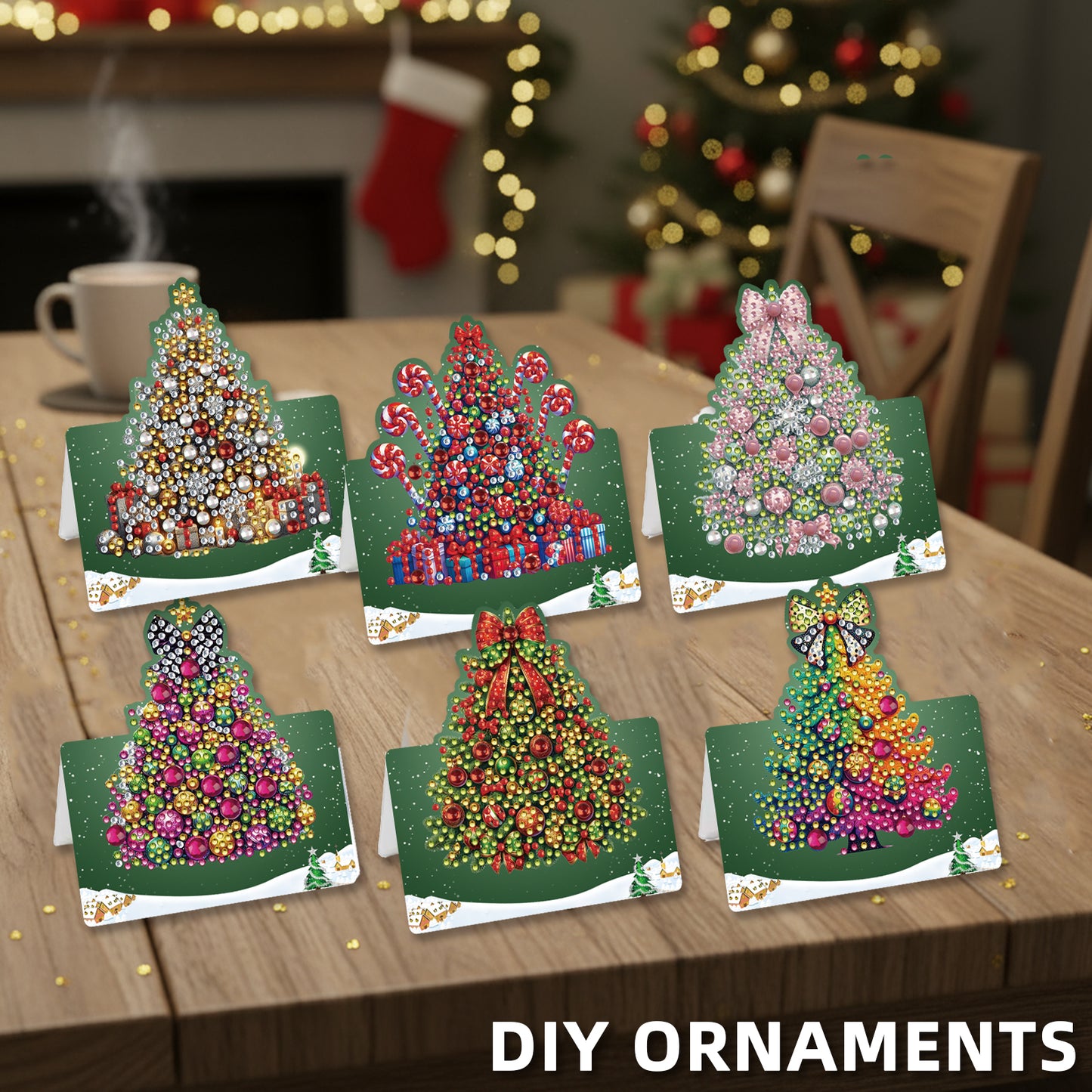 6 Packs Christmas Tree DIY Diamond Painting Greeting Cards for Adults Gifts
