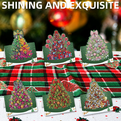 6 Packs Christmas Tree DIY Diamond Painting Greeting Cards for Adults Gifts