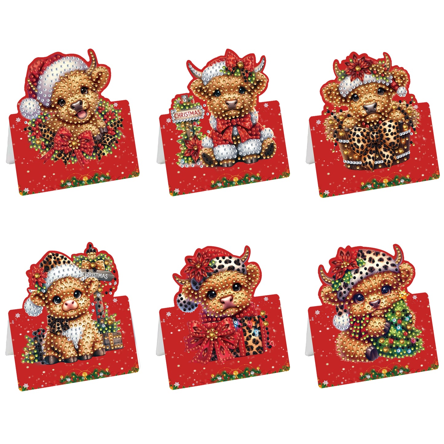 6 Packs Christmas Cow DIY Diamond Painting Greeting Cards for Adults Gifts