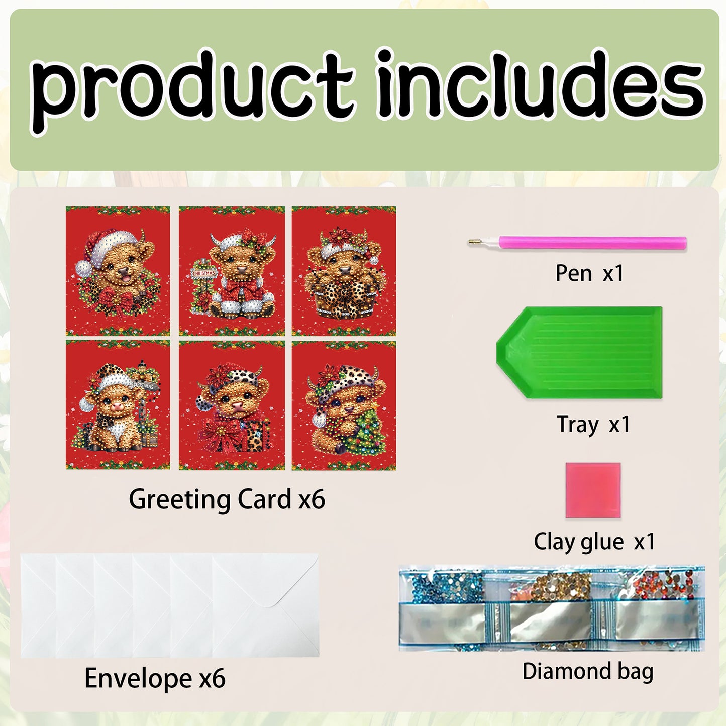 6 Packs Christmas Cow DIY Diamond Painting Greeting Cards for Adults Gifts