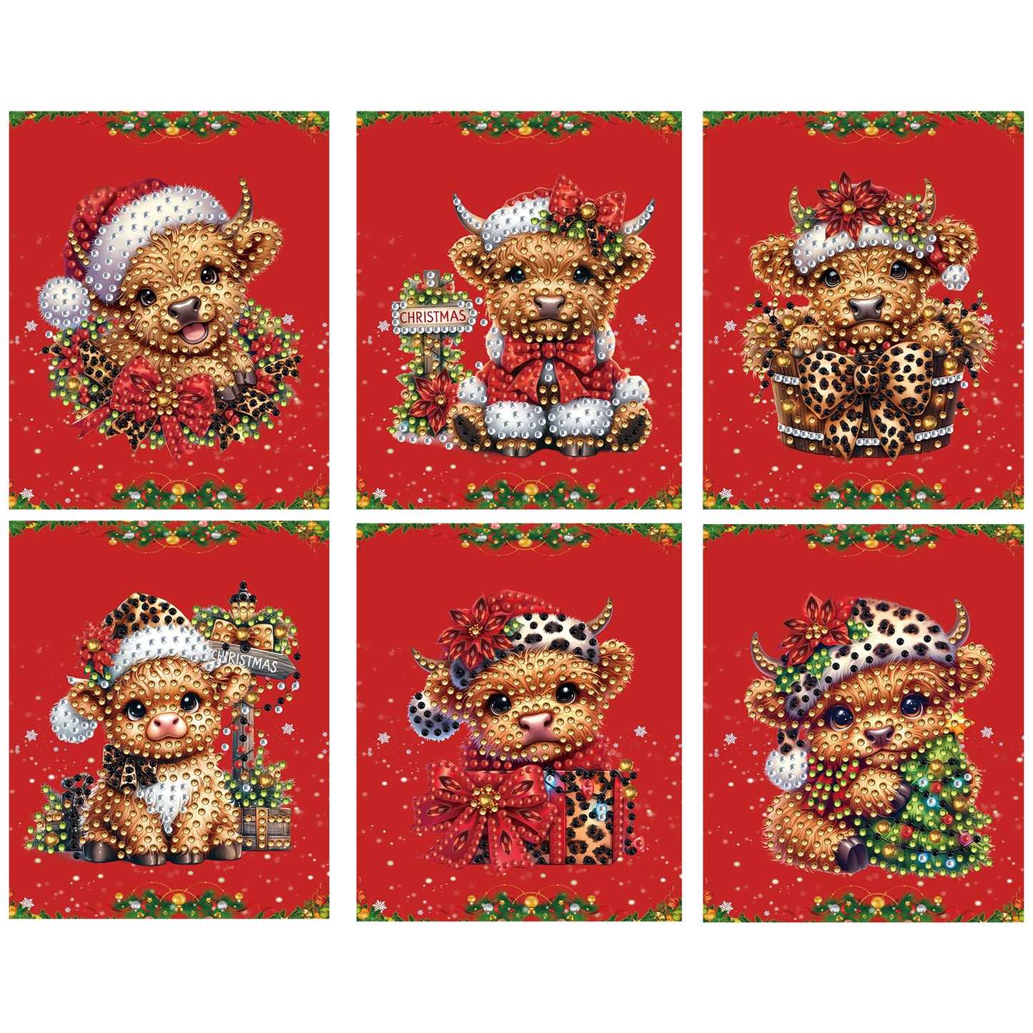 6 Packs Christmas Cow DIY Diamond Painting Greeting Cards for Adults Gifts