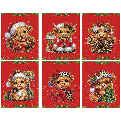 6 Packs Christmas Cow DIY Diamond Painting Greeting Cards for Adults Gifts