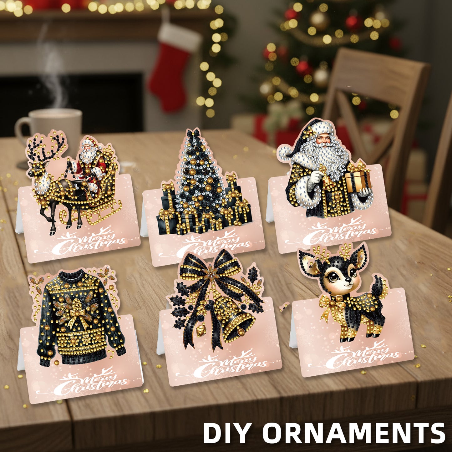 6 Packs Christmas Elements 2 DIY Diamond Painting Greeting Cards for Adults Gift