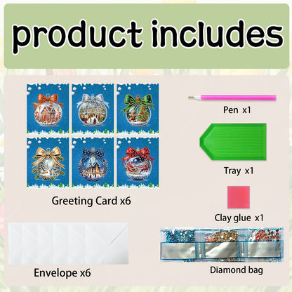 6 Packs Christmas Ball DIY Diamond Painting Greeting Cards for Adults Gifts