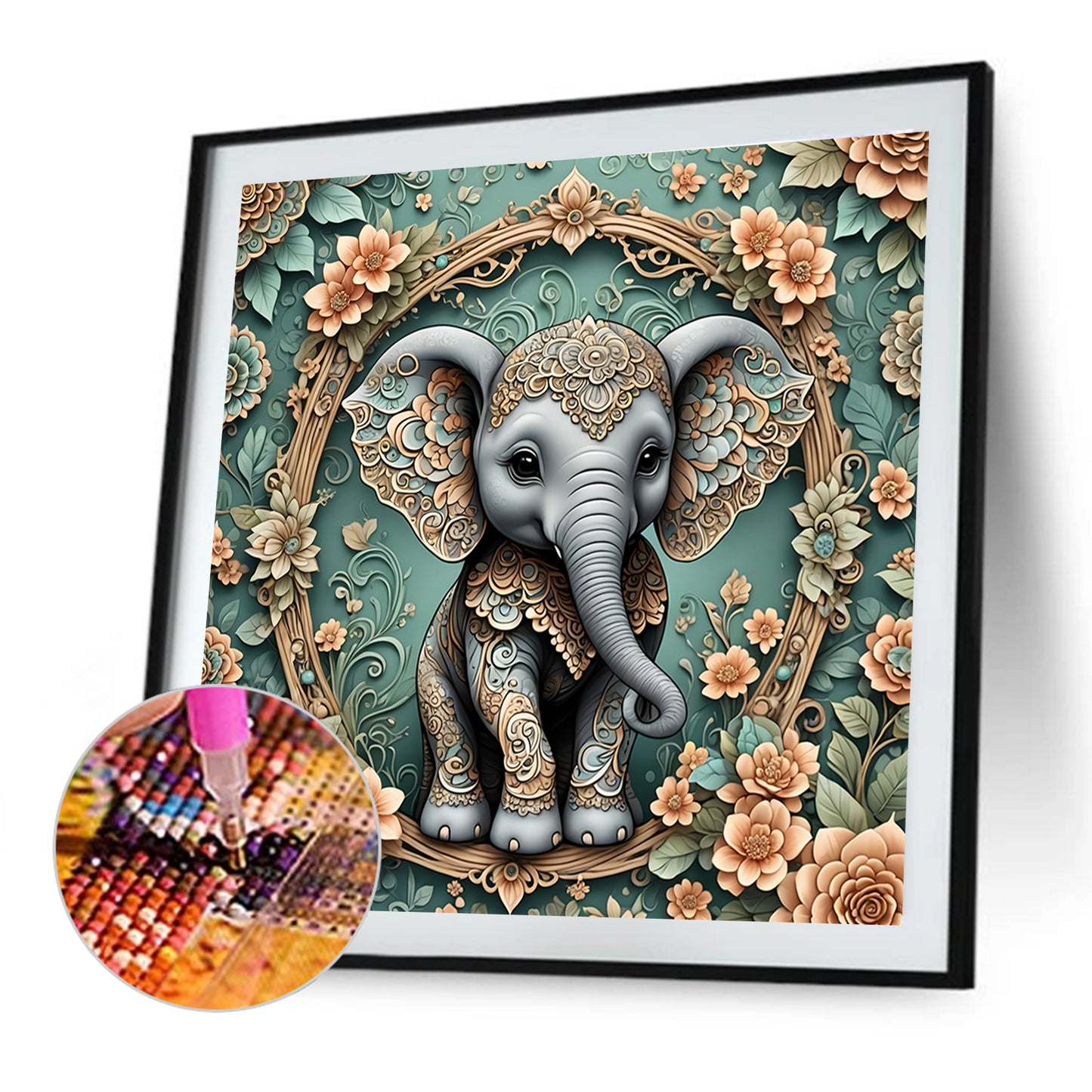 Floral Elephant - Full Round Drill Diamond Painting 40*40CM