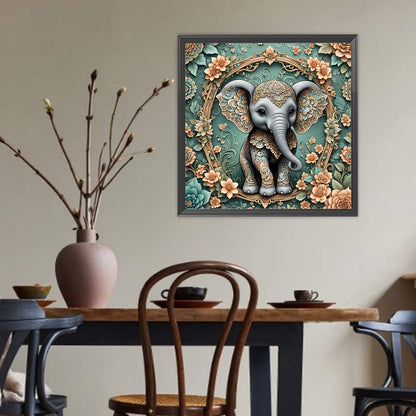 Floral Elephant - Full Round Drill Diamond Painting 40*40CM