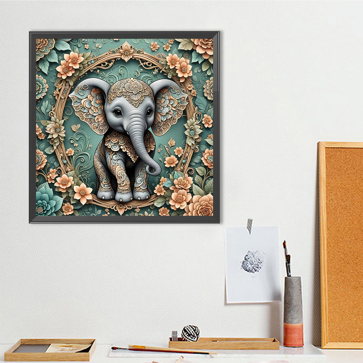 Floral Elephant - Full Round Drill Diamond Painting 40*40CM