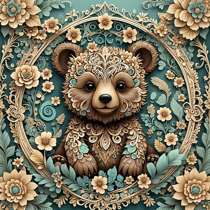 Floral Brown Bear - Full Round Drill Diamond Painting 40*40CM
