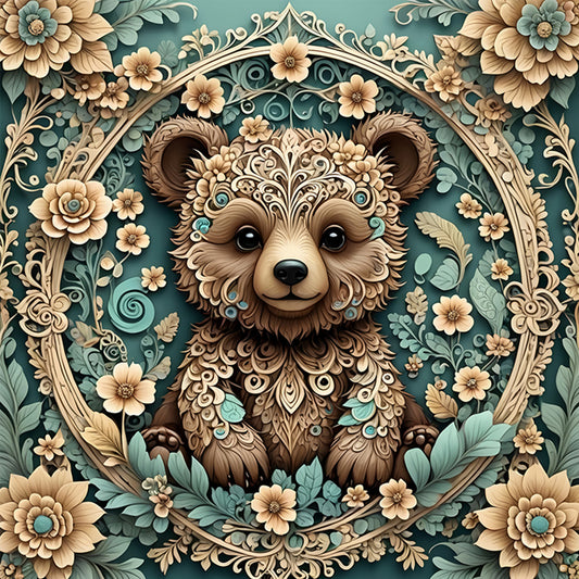 Floral Brown Bear - Full Round Drill Diamond Painting 40*40CM