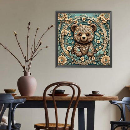 Floral Brown Bear - Full Round Drill Diamond Painting 40*40CM