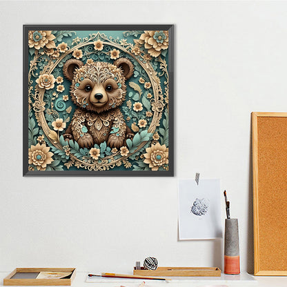 Floral Brown Bear - Full Round Drill Diamond Painting 40*40CM