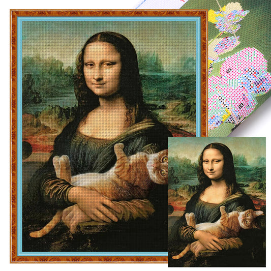 Mona Lisa And Cat - 14CT Stamped Cross Stitch 45*60CM (Mona Lisa Brand)