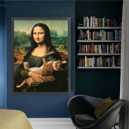 Mona Lisa And Cat - 14CT Stamped Cross Stitch 45*60CM (Mona Lisa Brand)
