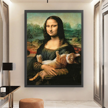Mona Lisa And Cat - 14CT Stamped Cross Stitch 45*60CM (Mona Lisa Brand)