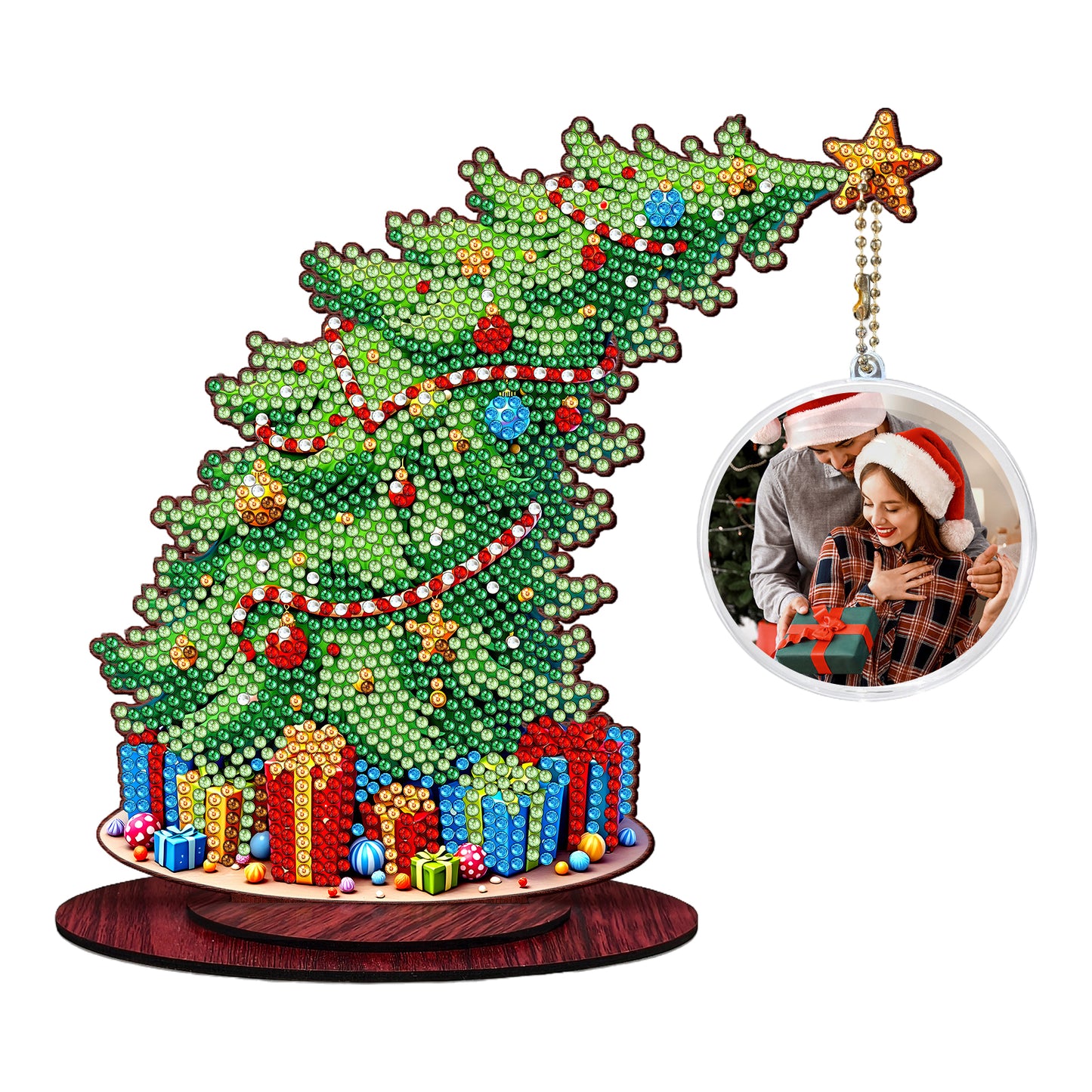 Christmas Tree DIY 2D Flat Wooden Desktop Diamond Art Kit for Adults Beginner(A)