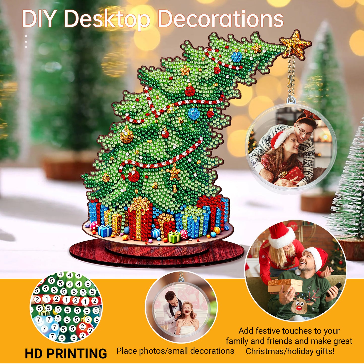 Christmas Tree DIY 2D Flat Wooden Desktop Diamond Art Kit for Adults Beginner(A)
