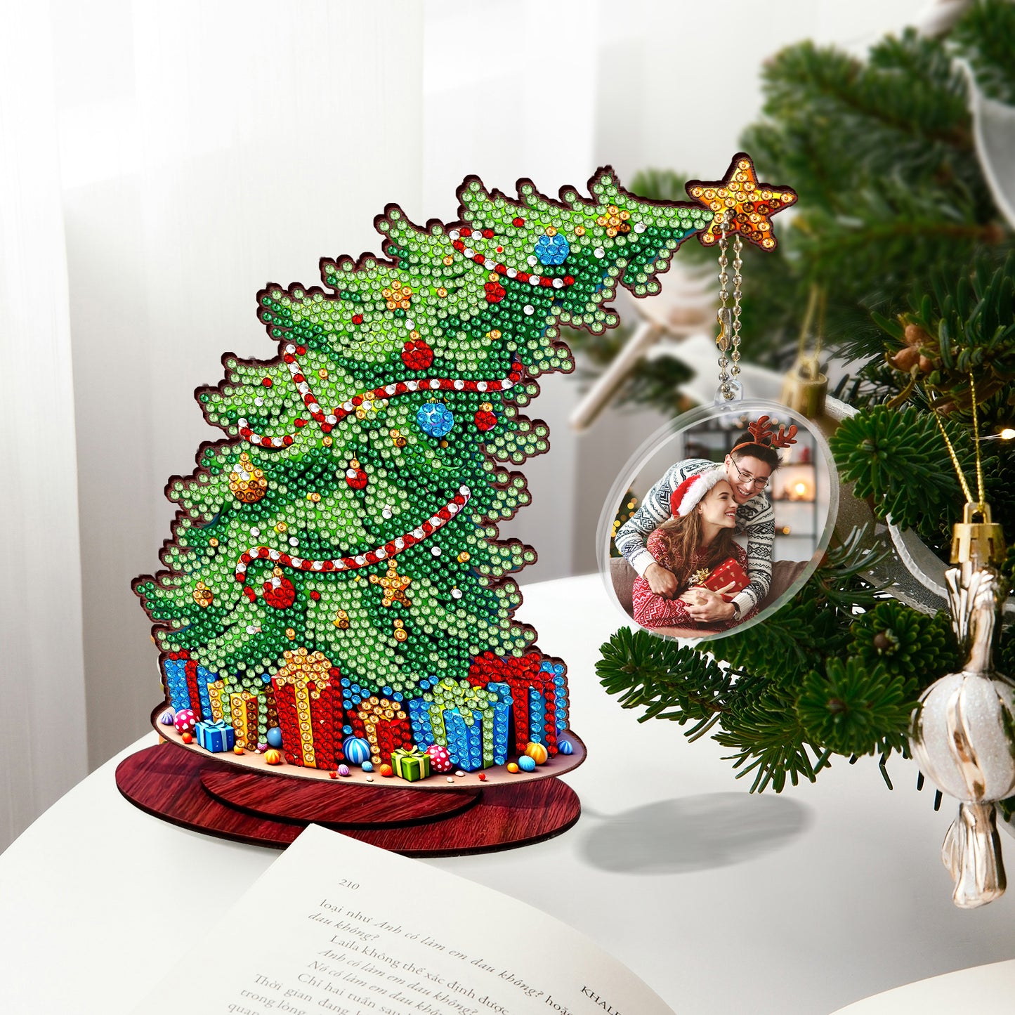 Christmas Tree DIY 2D Flat Wooden Desktop Diamond Art Kit for Adults Beginner(A)