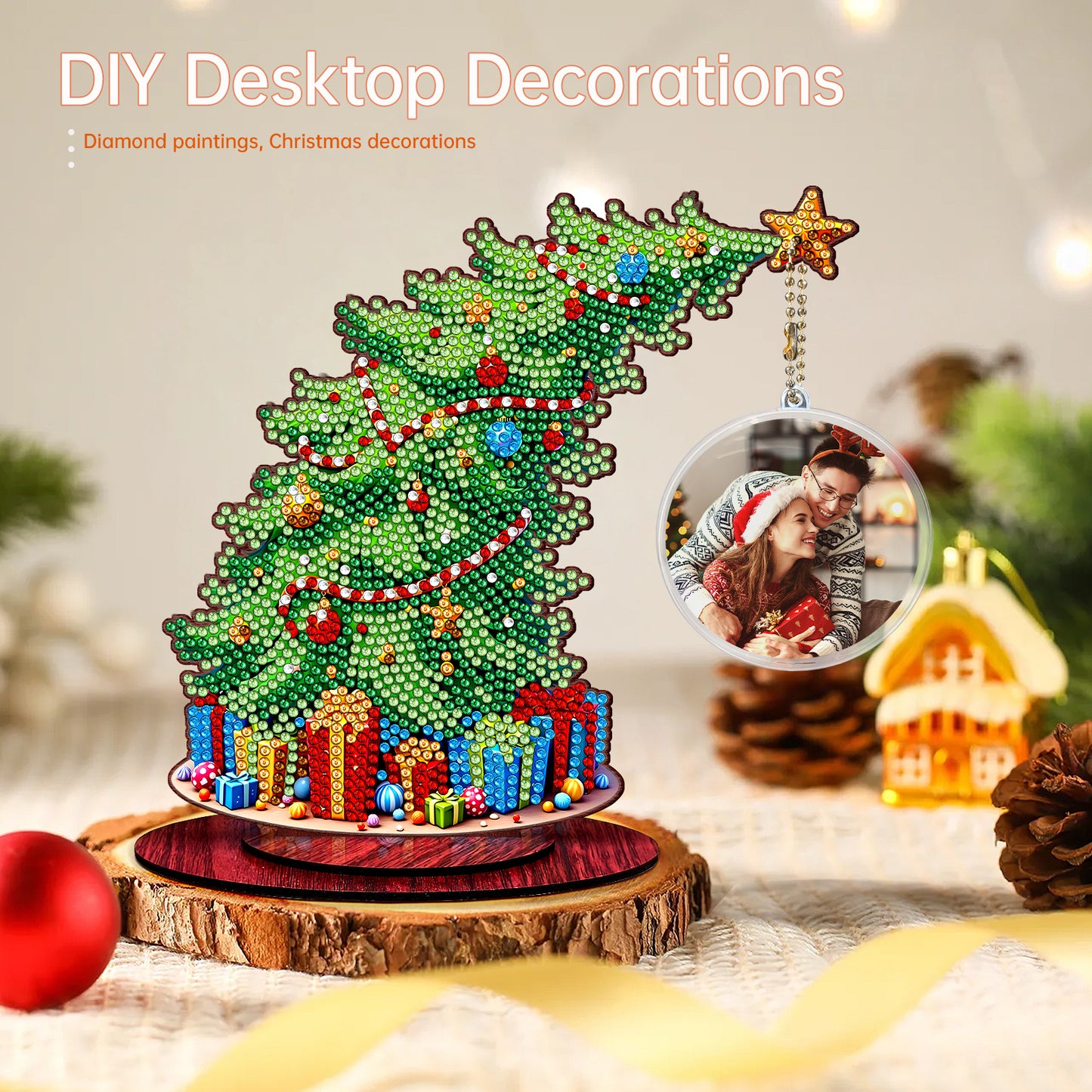 Christmas Tree DIY 2D Flat Wooden Desktop Diamond Art Kit for Adults Beginner(A)