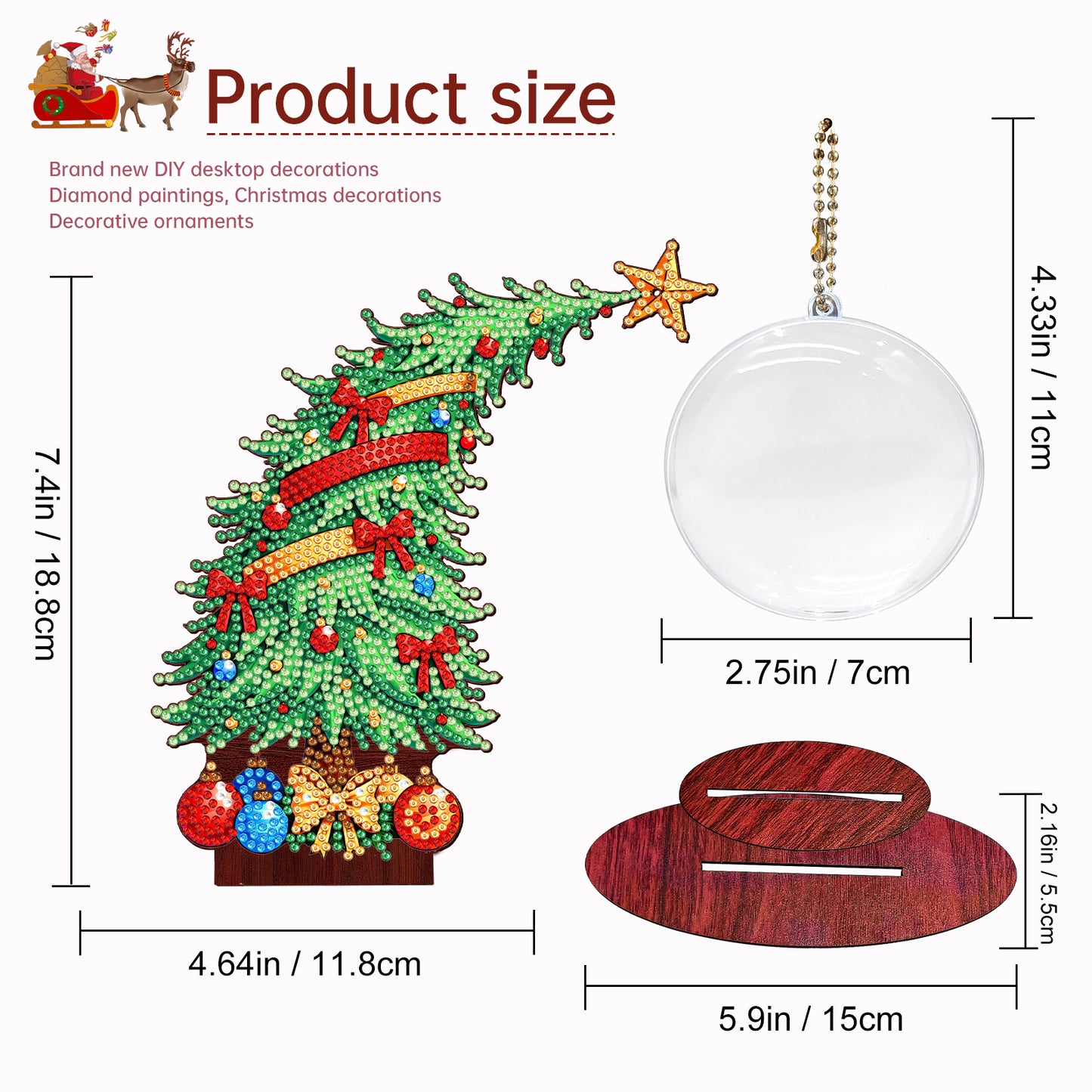 Christmas Tree DIY 2D Flat Wooden Desktop Diamond Art Kit for Adults Beginner(C)