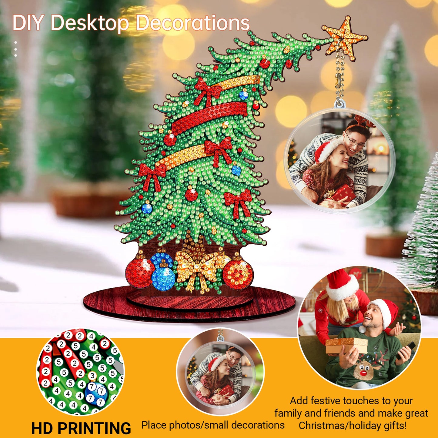 Christmas Tree DIY 2D Flat Wooden Desktop Diamond Art Kit for Adults Beginner(C)
