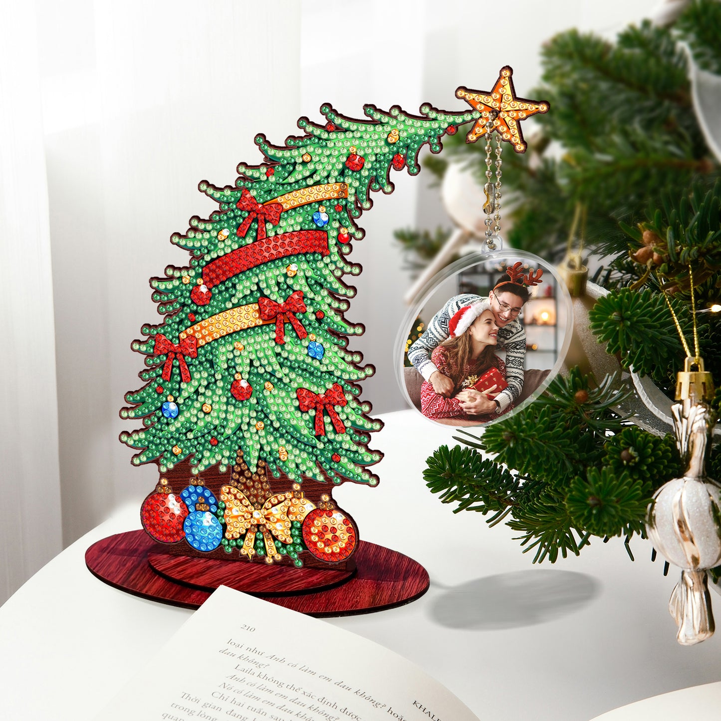 Christmas Tree DIY 2D Flat Wooden Desktop Diamond Art Kit for Adults Beginner(C)