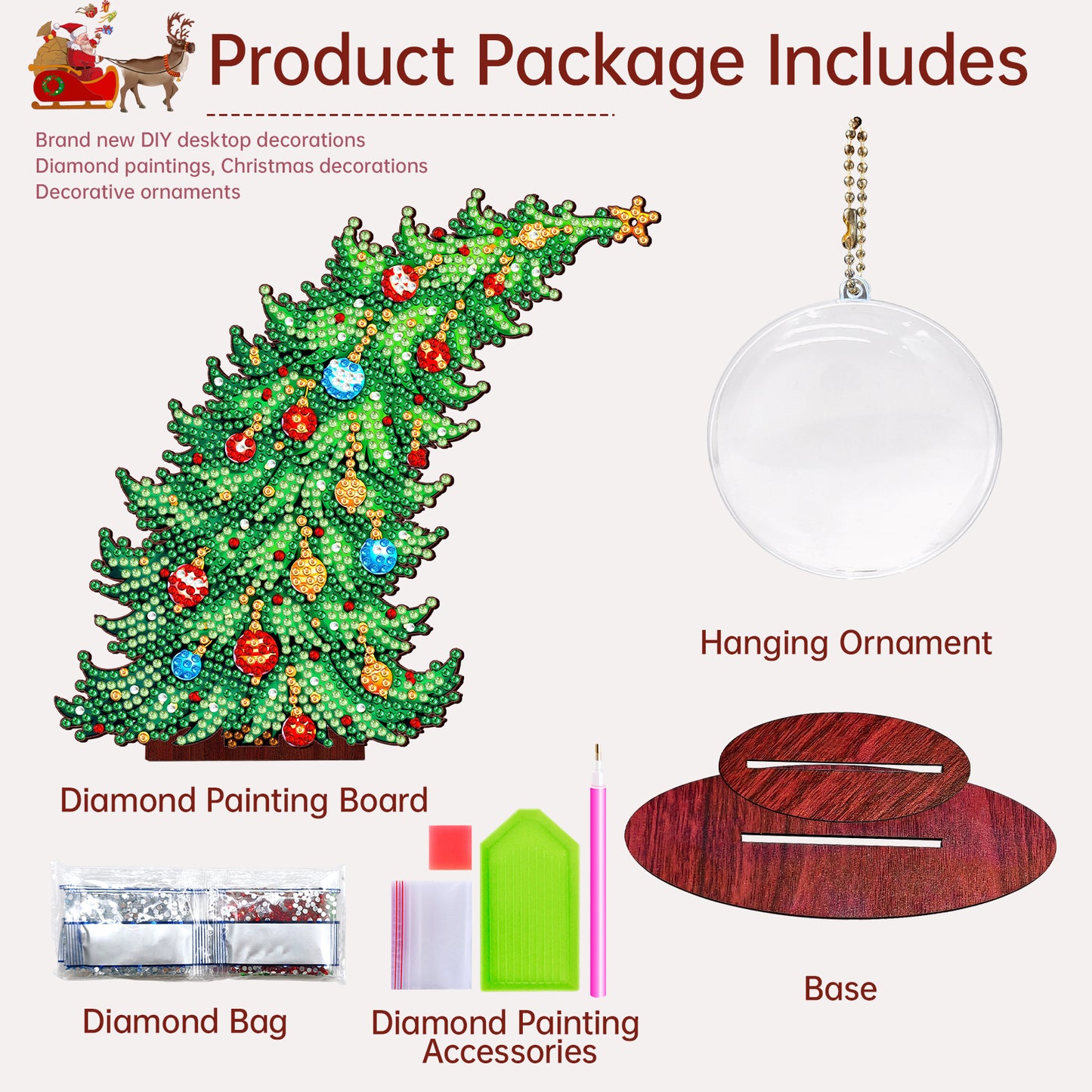 Christmas Tree DIY 2D Flat Wooden Desktop Diamond Art Kit for Adults Beginner(D)