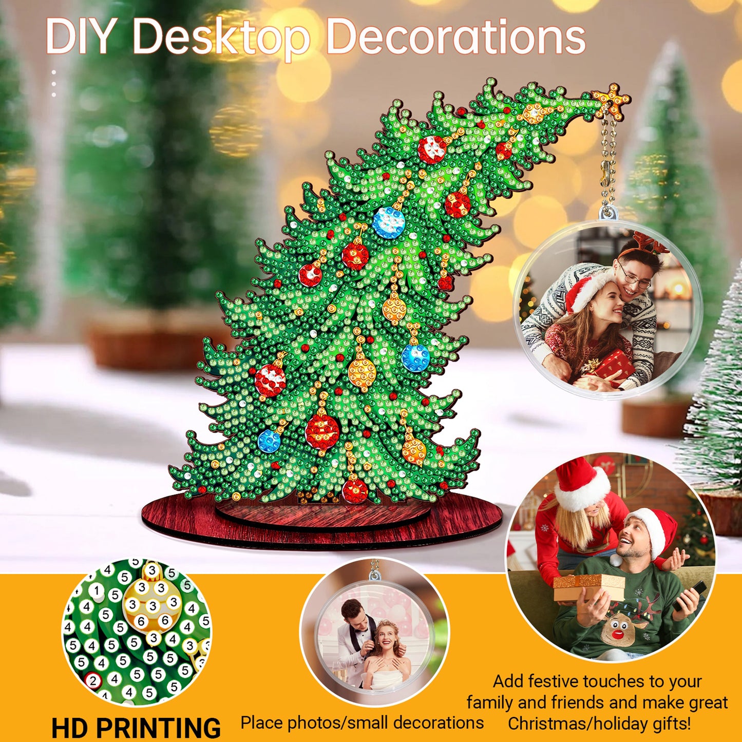 Christmas Tree DIY 2D Flat Wooden Desktop Diamond Art Kit for Adults Beginner(D)