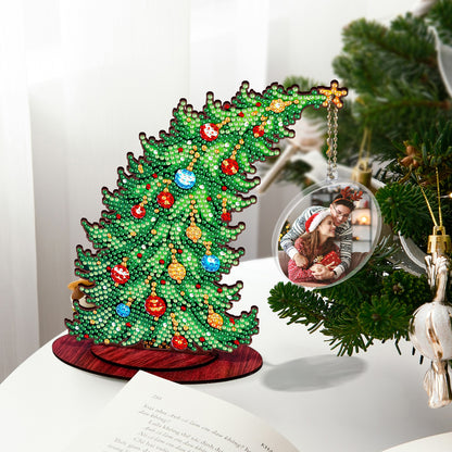 Christmas Tree DIY 2D Flat Wooden Desktop Diamond Art Kit for Adults Beginner(D)