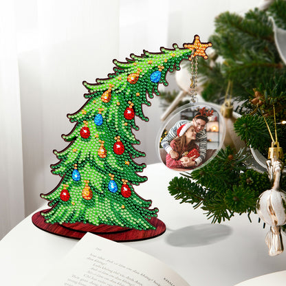 Christmas Tree DIY 2D Flat Wooden Desktop Diamond Art Kit for Adults Beginner(F)