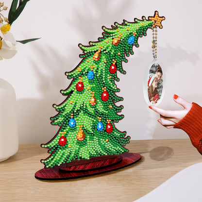 Christmas Tree DIY 2D Flat Wooden Desktop Diamond Art Kit for Adults Beginner(F)