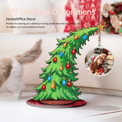 Christmas Tree DIY 2D Flat Wooden Desktop Diamond Art Kit for Adults Beginner(F)