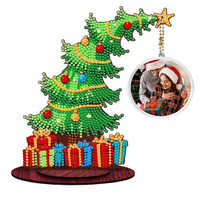 Christmas Tree DIY 2D Flat Wooden Desktop Diamond Art Kit for Adults Beginner(G)