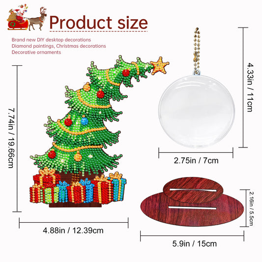 Christmas Tree DIY 2D Flat Wooden Desktop Diamond Art Kit for Adults Beginner(G)