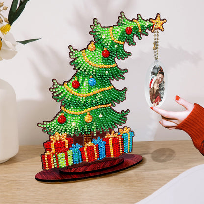 Christmas Tree DIY 2D Flat Wooden Desktop Diamond Art Kit for Adults Beginner(G)