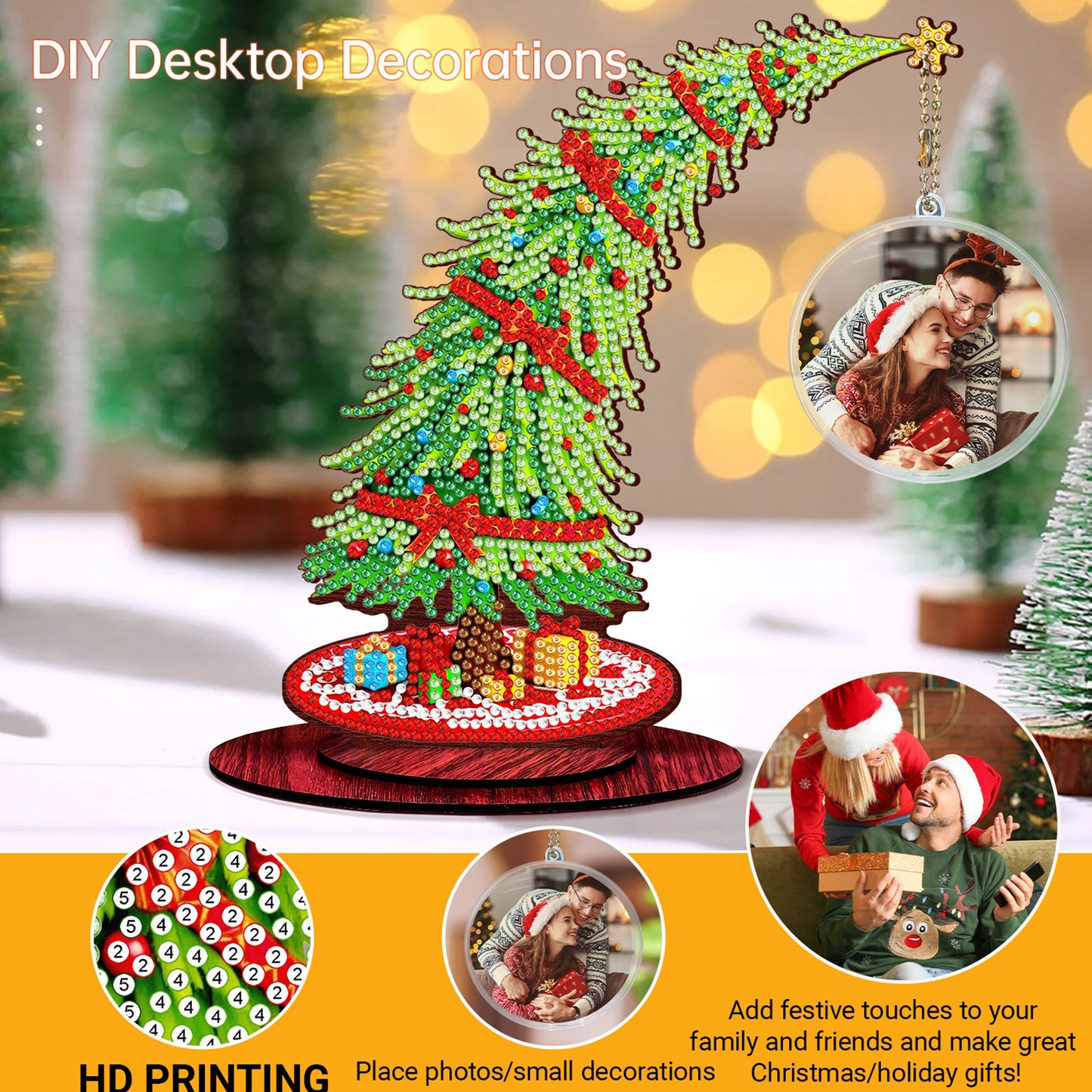 Christmas Tree DIY 2D Flat Wooden Desktop Diamond Art Kit for Adults Beginner(H)