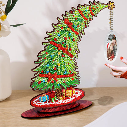 Christmas Tree DIY 2D Flat Wooden Desktop Diamond Art Kit for Adults Beginner(H)