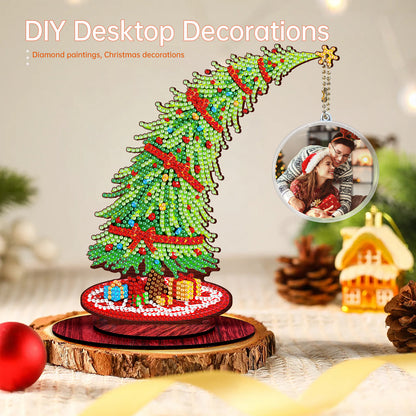 Christmas Tree DIY 2D Flat Wooden Desktop Diamond Art Kit for Adults Beginner(H)