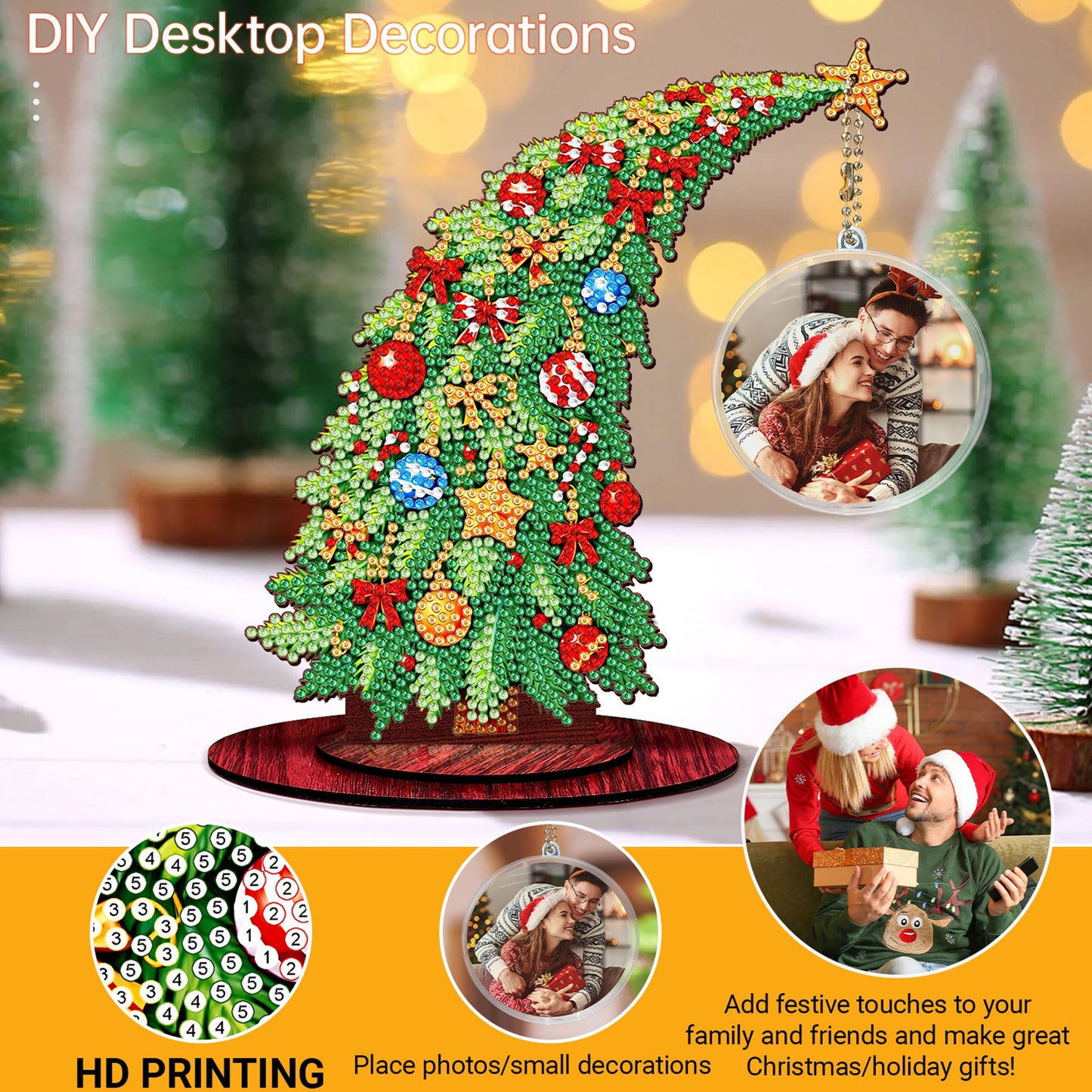 Christmas Tree DIY 2D Flat Wooden Desktop Diamond Art Kit for Adults Beginner(I)