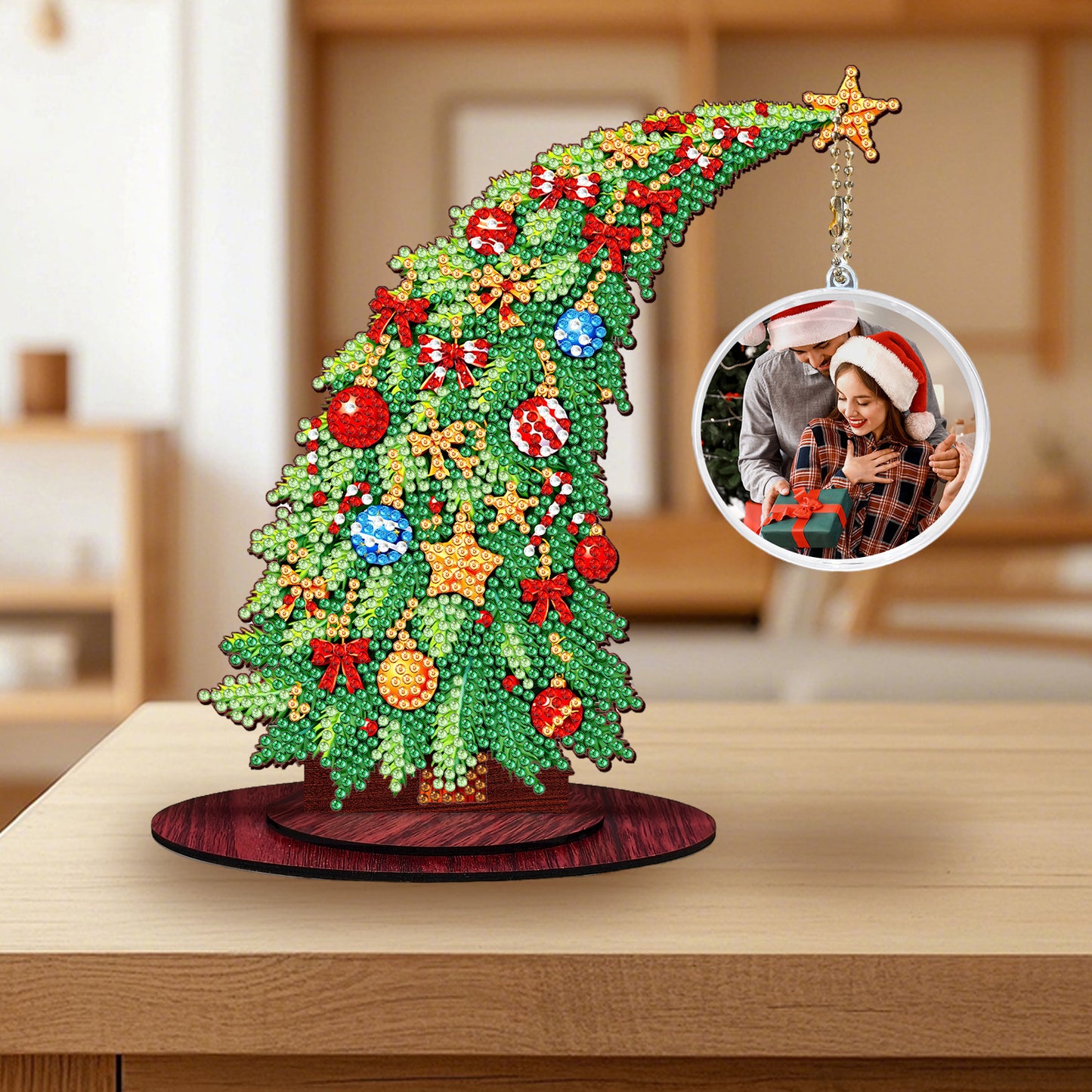 Christmas Tree DIY 2D Flat Wooden Desktop Diamond Art Kit for Adults Beginner(I)