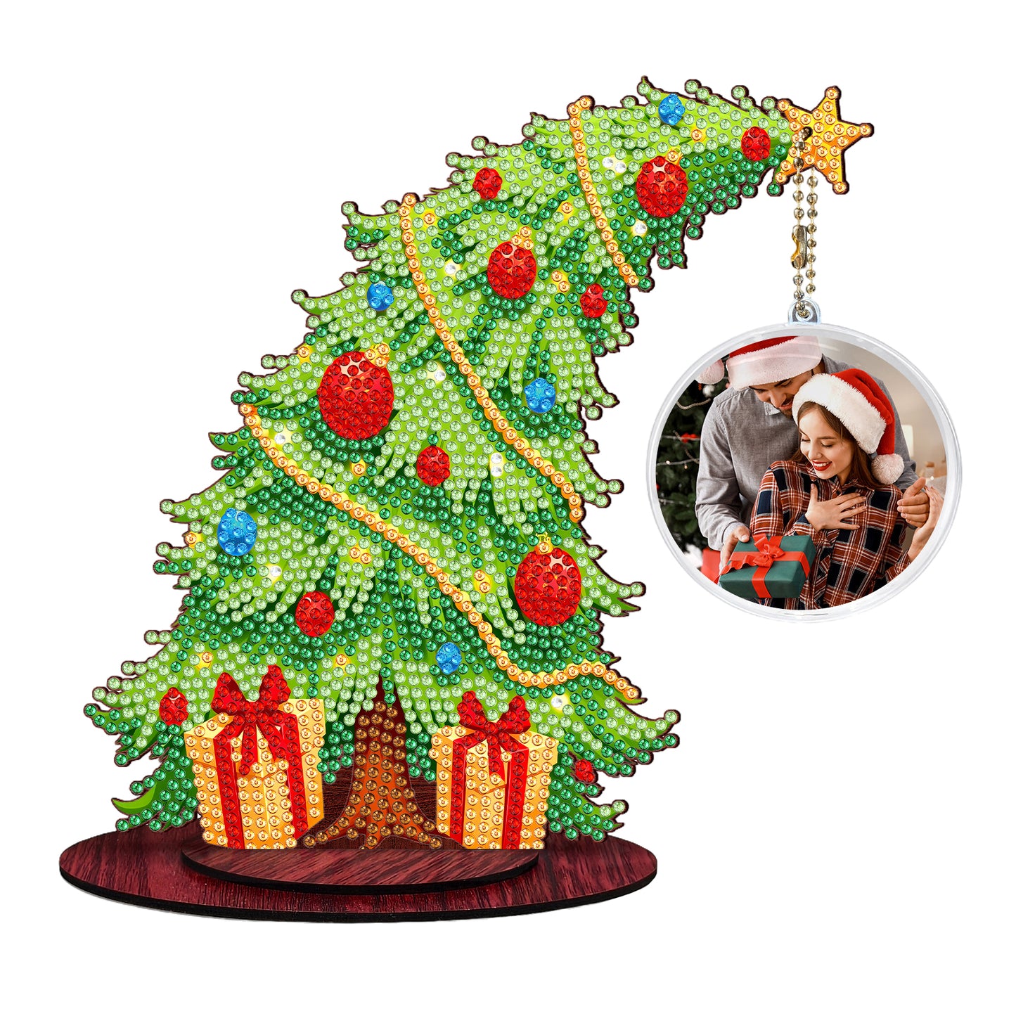 Christmas Tree DIY 2D Flat Wooden Desktop Diamond Art Kit for Adults Beginner(G)